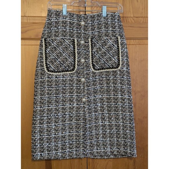 Shein French Plaid Tweed & Button Front Skirt Womens Size‎ 4 Small - Picture 1 of 13